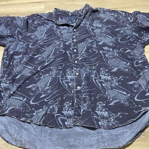 Polo Ralph Lauren Mens Button Up‎ Shirt 4XB Blue Koi Fish All Over Print